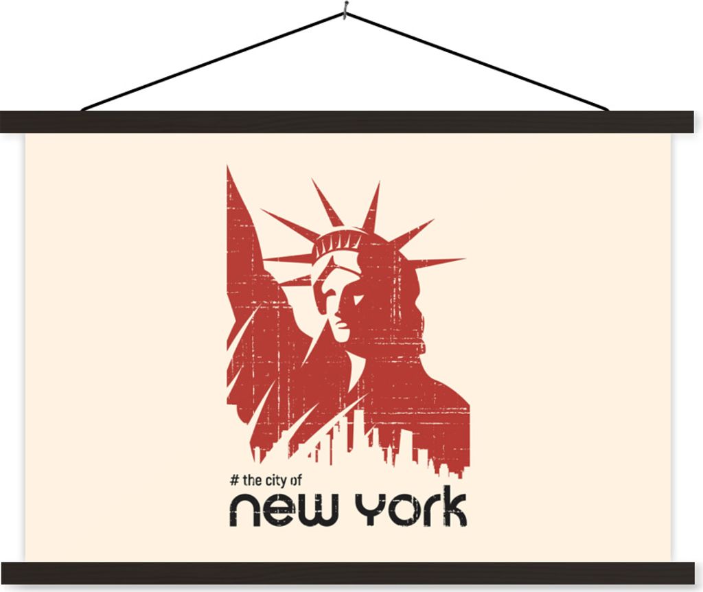 MuchoWow Textilposter New York - Rot - Freiheitsstatue 60x40 cm mit schwarzem Rahmen - Hölzernes