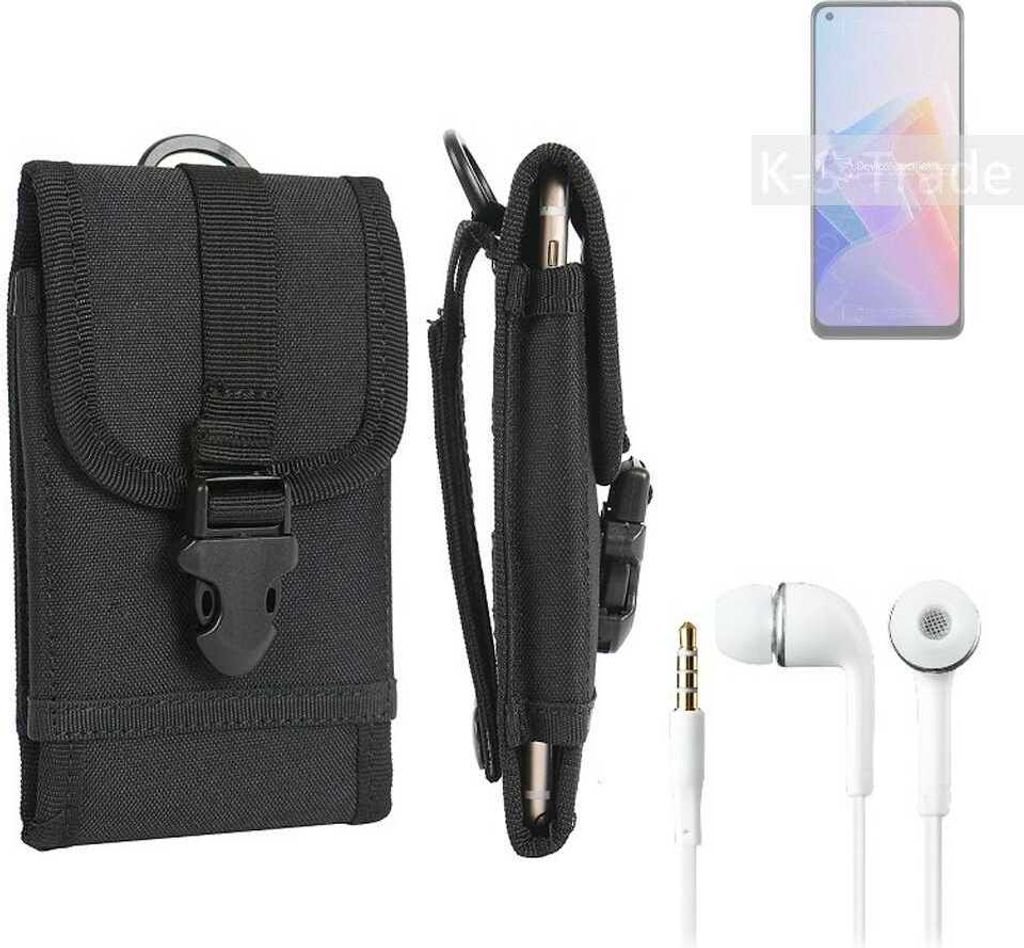 K-S-Trade Holster Schutz Hülle kompatibel mit Oppo Reno7 Lite 5G Gürteltasche Handy Hülle Tasche outdoor Seitentasche schwarz 1x + Kopfhörer