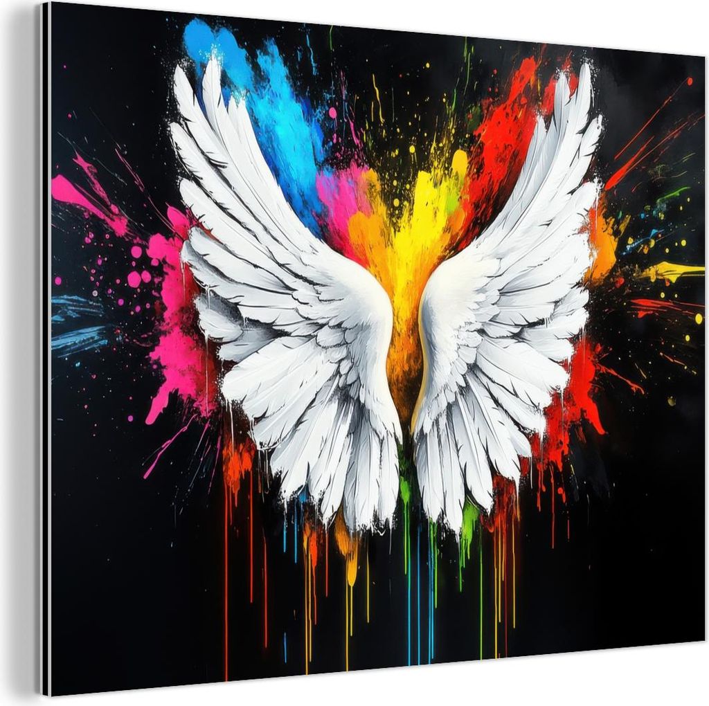 MuchoWow Wanddekoration Metall Metallbild Wandkunst 80x60 cm Flügel - Farbspritzer - Farbenfroh MuchoWow Aluminium Gemälde - Alubild