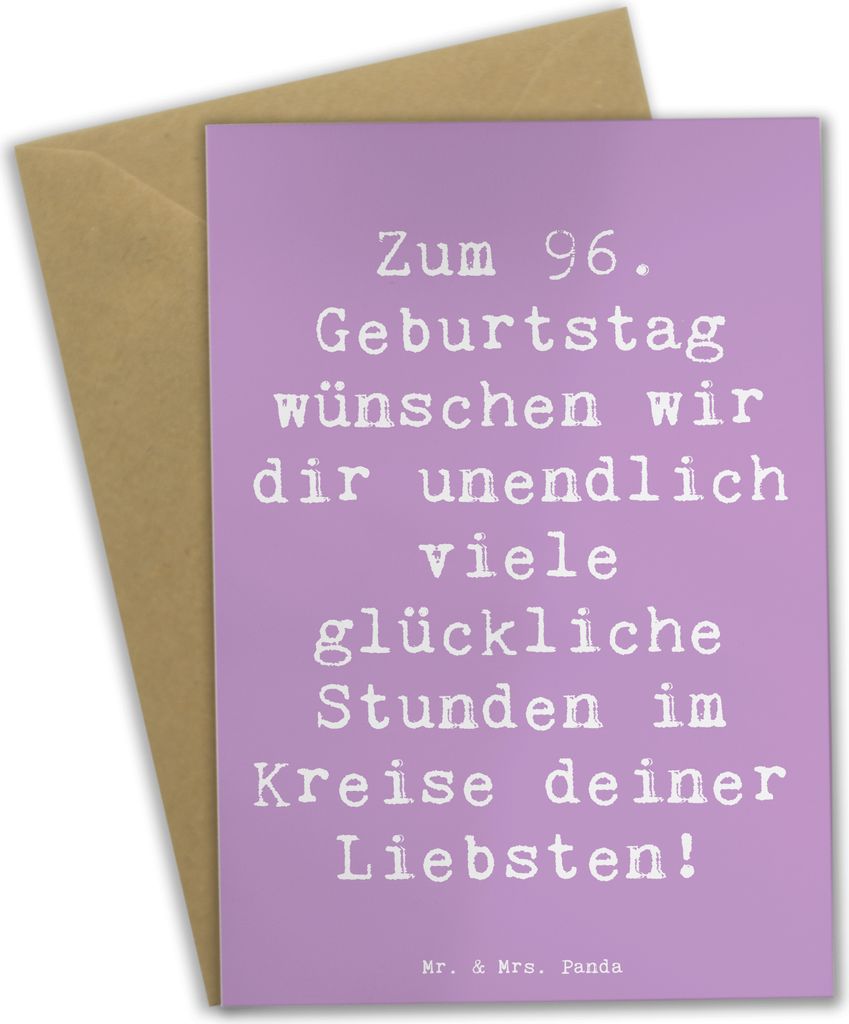 Mr. & Mrs. Panda Grußkarte Spruch 96. Geburtstag Freude - Lavendeltraum - Geschenk, osterkarte, Jubiläum, osterkarten, Alles gut zum, Herz und Se...