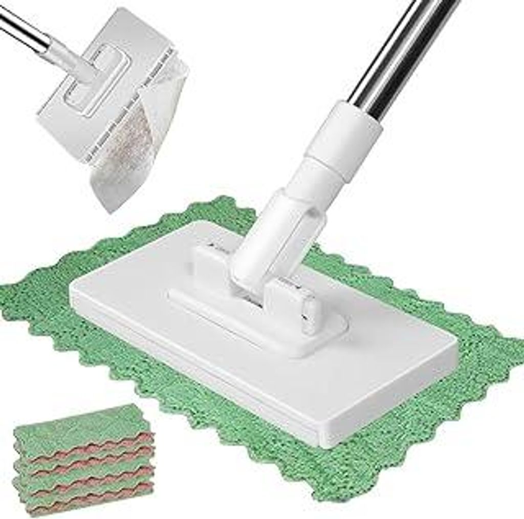 Wischmopp mit Druck-Klemm-System, Mini Mopp, 1-Knopf-Wechsel ohne Händewaschen, Automatisches Klemmtuch, Bodenwischer mit Teleskopstiel, inkl 10 w...