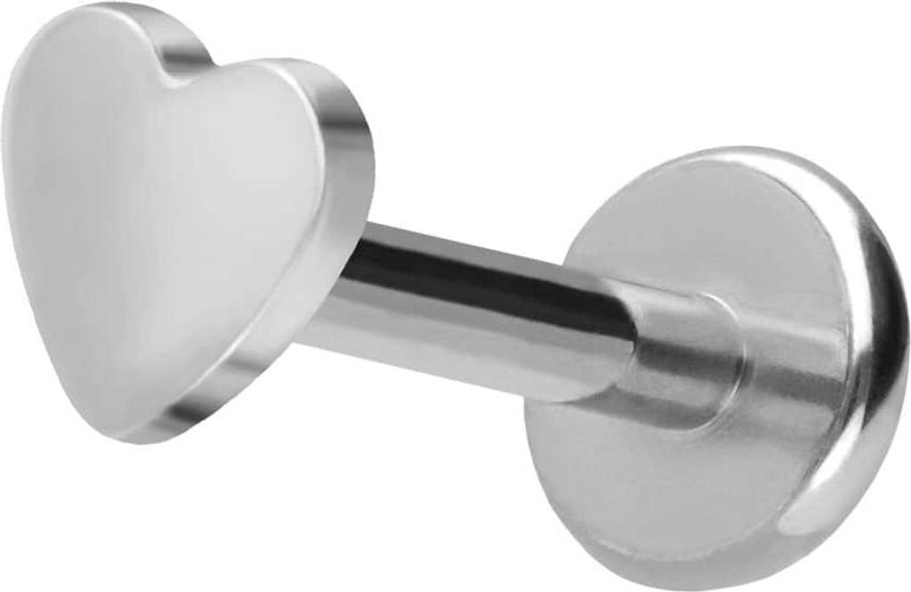 Ohrpiercing, Nasenpiercing Titan Labret mit Push Fit HERZ Silber Stablänge: 10mm | Stabstärke: 1,2mm