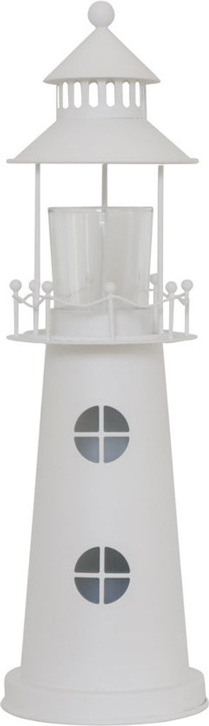Leuchtturm WHITE OCEAN weiß aus Metall H37cm Windlicht Deko Produktbild 