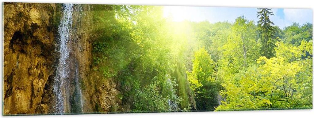Bilder auf glas - Wasserfall Forrest Himmel - 160x50cm - Glasbilder - Wandbilder - Kunstdruck - zum Aufhängen bereit - Wanddekoration aus Glas - G...