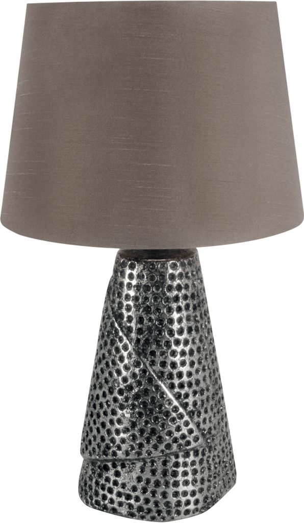 Tischlampe Keramik Stoff E27 39 cm hoch in Silber Grau rund Modern Keramiklampe