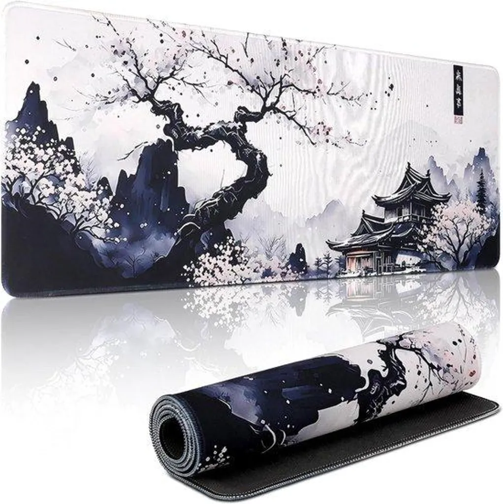 Tapis de souris pour télétravail blanc décor fleurs de cerisier zen
