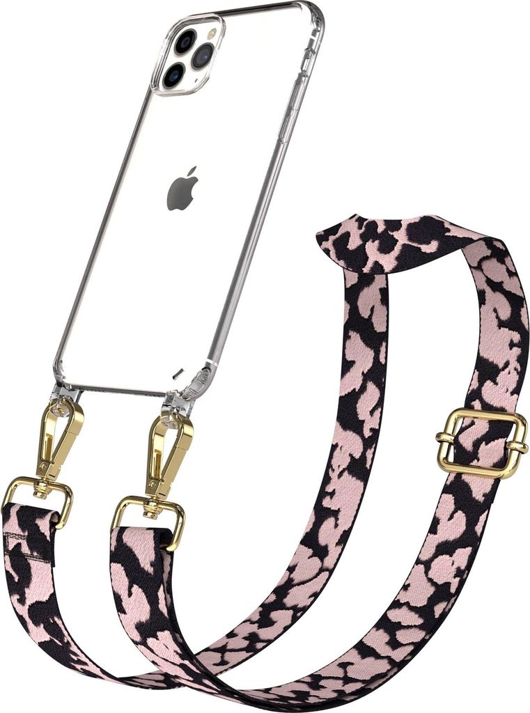 EAZY CASE Handykette - Verstellbarer Trageriemen kompatibel mit Apple iPhone 11 Pro Max, Handykordel mit transparenter Silikon-Hülle, Karabiner Go...