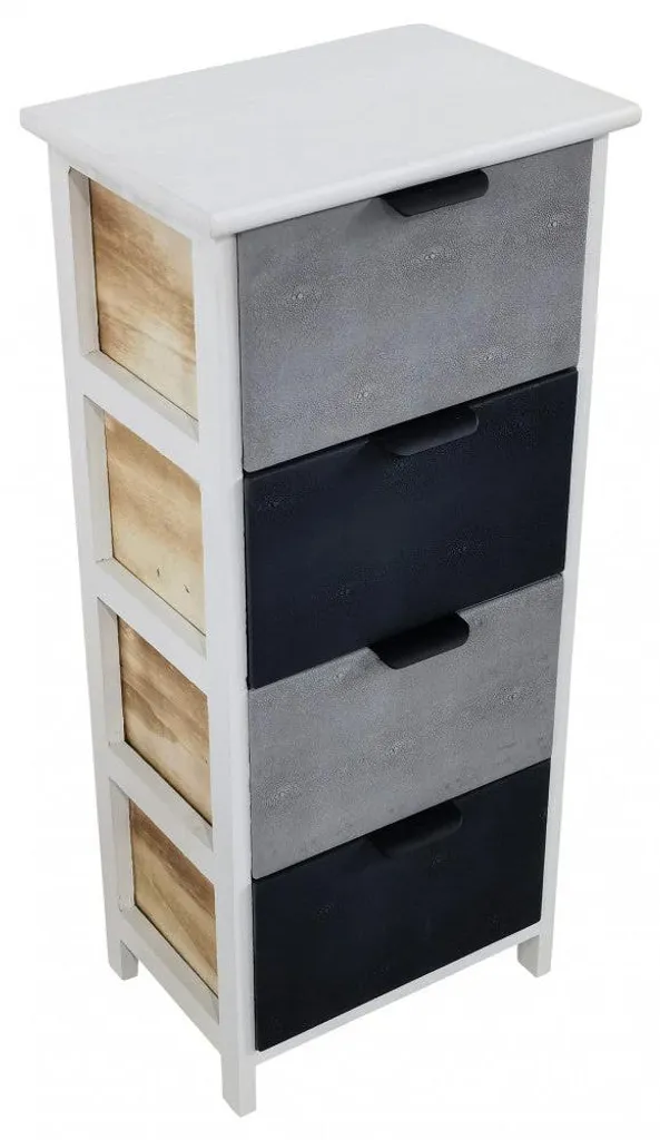 Meuble vertical en bois à 4 tiroirs fixes blanc et gris 34x25x77 cm