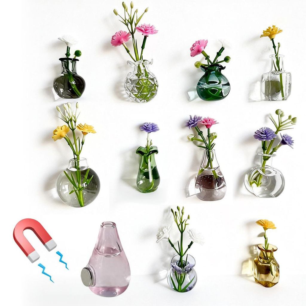 10er-Set Mini-Keramik-Vasen-Magnet, niedlicher 3D-Blumen-Vasen-Magnet, dekorativ für Kühlschrank, Magnettafel, Küche & Büro