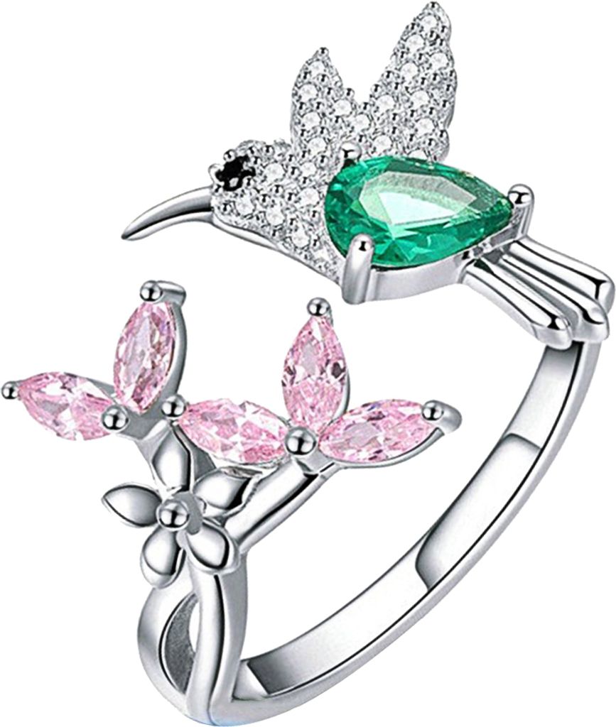 Eleganter offener Ring mit Zirkonia, Blumen- und Produktbild 