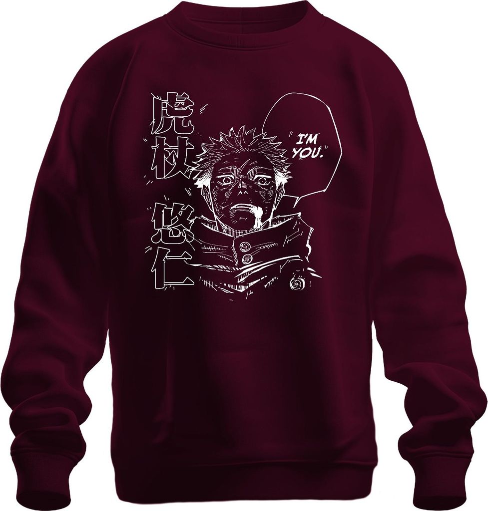I'M YOU Itadori Yuji Jujutsu Kaisen Manga Schwarz Weiß Geschenk Uni Sweatshirt Pullover, Burgundy, 3XL