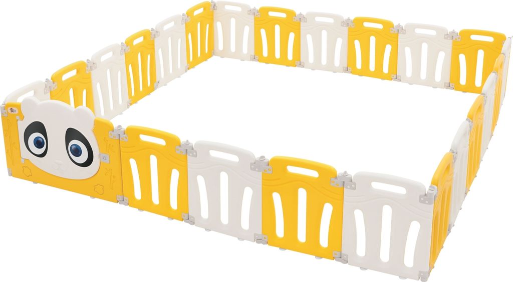 Joyz Laufstall Baby 240×240 cm Laufgitter faltbar Panda-Design Weiß-Gelb Absperrgitter Babyzaun Kinderlaufstall Innen/Außen Krabbelgitter für K...
