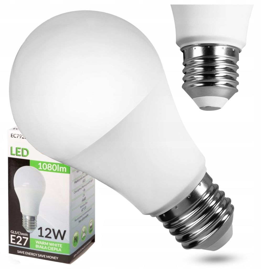 LED žárovka E27, 12W, 3000K, kulatý tvar, teplá barva Obrázek produktu 