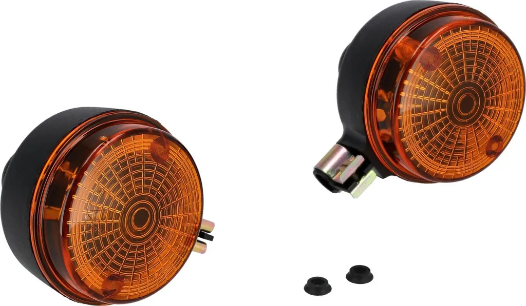 Set: 2 indicatori di direzione posteriori, rotondo in nero con vetro arancione - Simson S50, S51, S70, SR50, SR80, MZ ETZ, TS