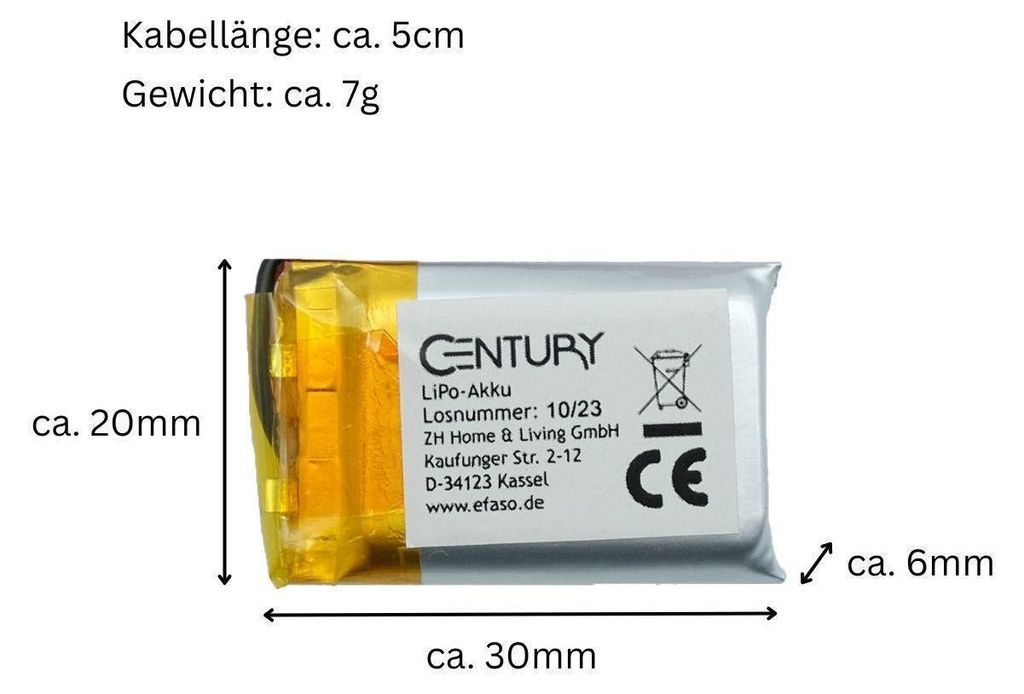 EFASO 602030 3.7V Akku 400 mAh, PCM, JST PH1.25-2P  für VXI Produktbild 
