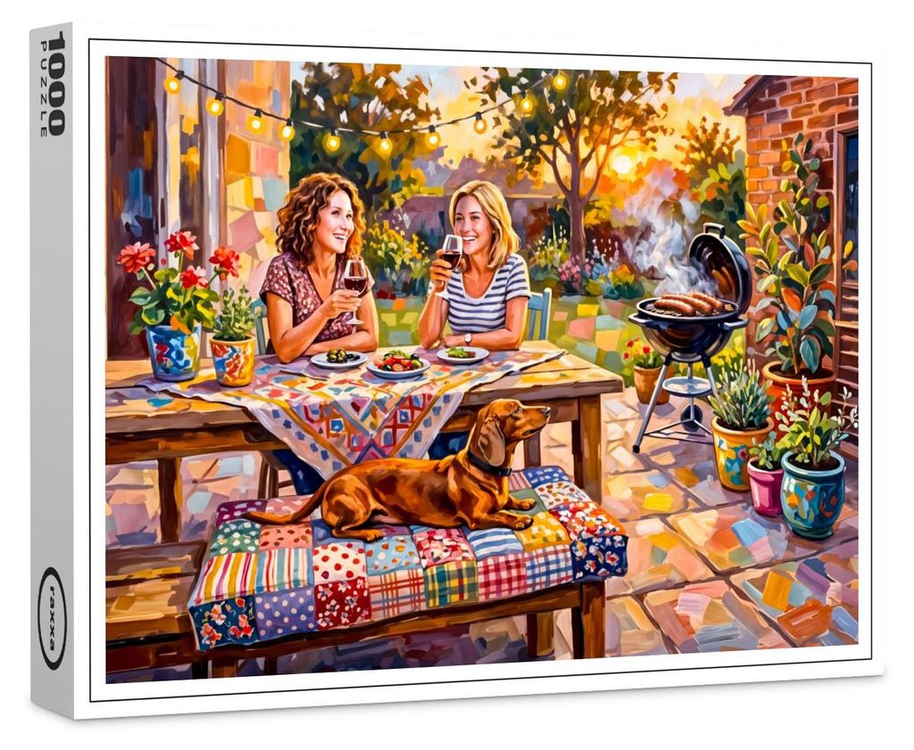 raxxa Premium-Puzzle "Dachshund Resting Beside Outdoor Evening Garden Table", 1000 Teile