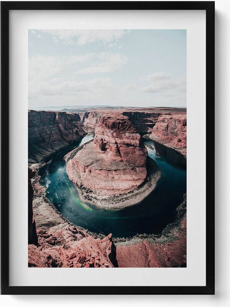 Fluss- und Felsenlandschaft– Wandbild mit Rahmen – Gerahmtes Bild – Wanddekoration – 50x70 cm – Schwarz Rahmen