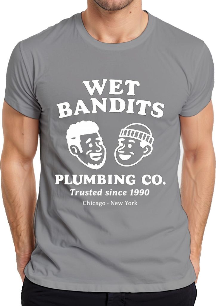 WET BANDITS PLUMBING CO Trusted since 1990 Klempner Harry Marv Herren T-Shirt, Grau, XL