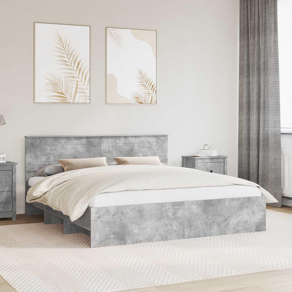 Maison Exclusive - Bettrahmen mit Kopfteil Beton Grau 180 x 200 cm Holzwerkstoff