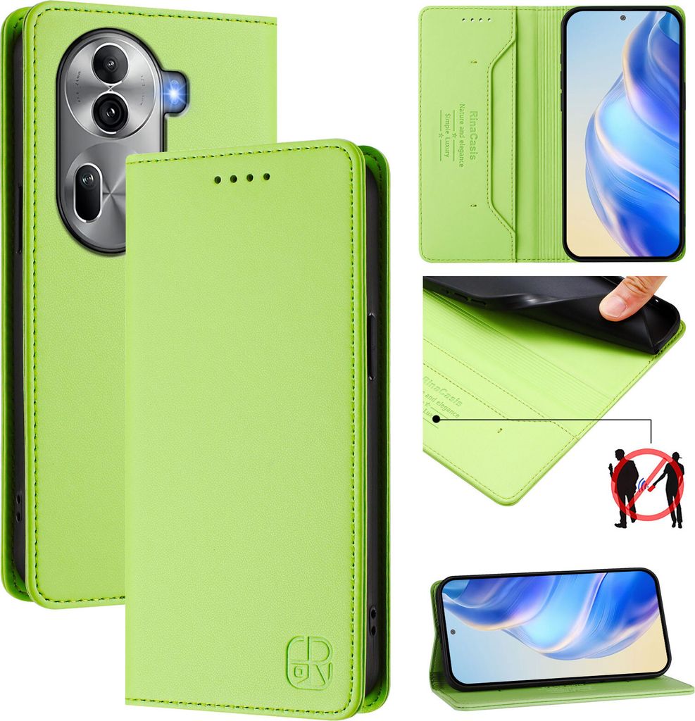 Lederhülle für Oppo Reno11 Pro Hülle Flip Brieftasche Kartenfächern Ständer Schutzhülle Grün