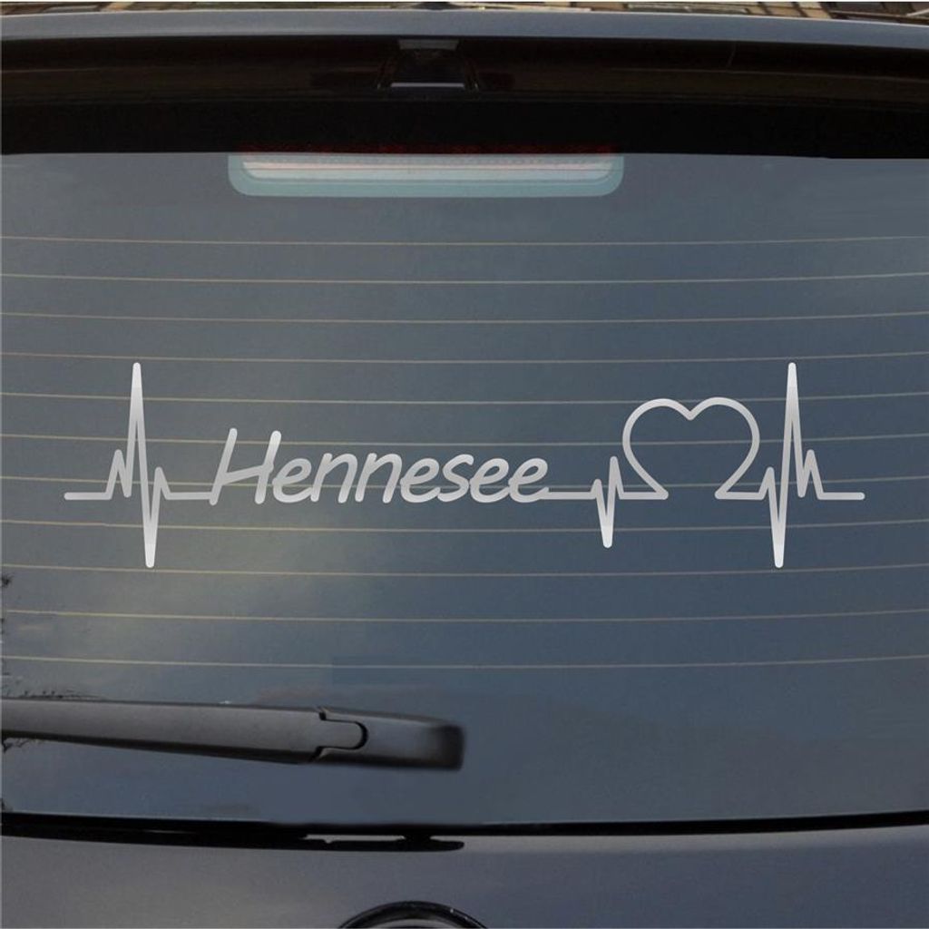 Heckscheibenaufkleber Hennesee Herzschlag Puls See Sea Liebe 55x14 cm Silber Auto Aufkleber Sticker