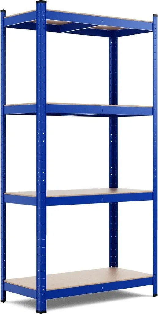 Étagère garage métal bleu 4 niveaux pour ranger outils et matériel lourd