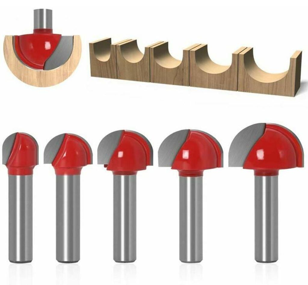 Rundbodenfräser für Holz, 5-teiliges Fräserset mit 8-mm-Schaft (12/16/19/22/25 mm), Hartmetall-Nutfräser, Nutfräser für Oberfräsen, BLOW