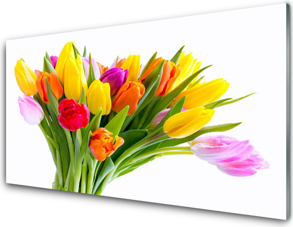 Küchenrückwand aus Glas 100x50cm Spritzschutz Tulpen Pflanzen