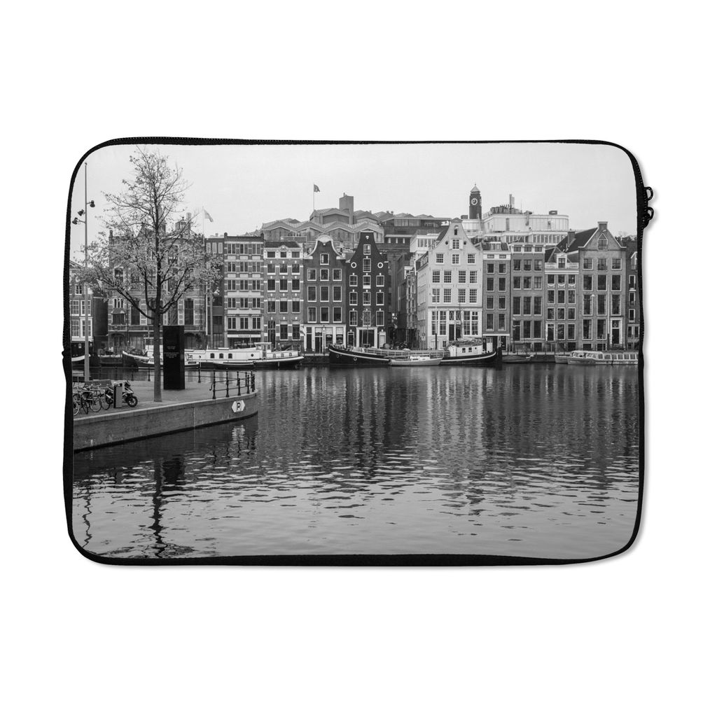 MuchoWow Laptop Hülle 13 Zoll Die Amstel - Schwarz und Weiß Laptoptasche - Laptophülle - Sleeve - Rundumschutz