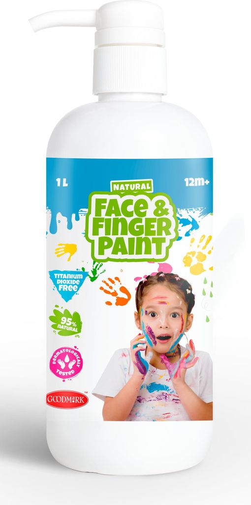 Natural Face & Finger Paint - 1000 Ml Spenderflasche- Weiß, Weiß, Nicht toxisch, Waschbar, 1000 ml