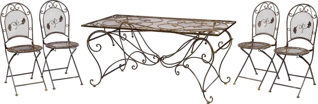 XXL Gartentisch + 4 Stühle Eisen Tisch Gartenmöbel antik Stil garden furniture