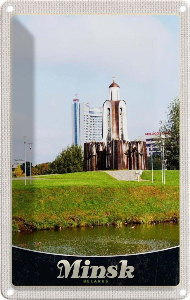 vianmo Blechschild 18x12 cm Minsk Belarus Fluss Skulptur Bildmotiv Reisemotiv Abenteuer Reisen Urlaub
