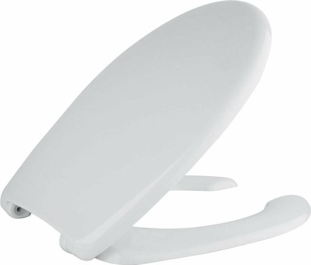 A white toilet seat is shown against a white background.