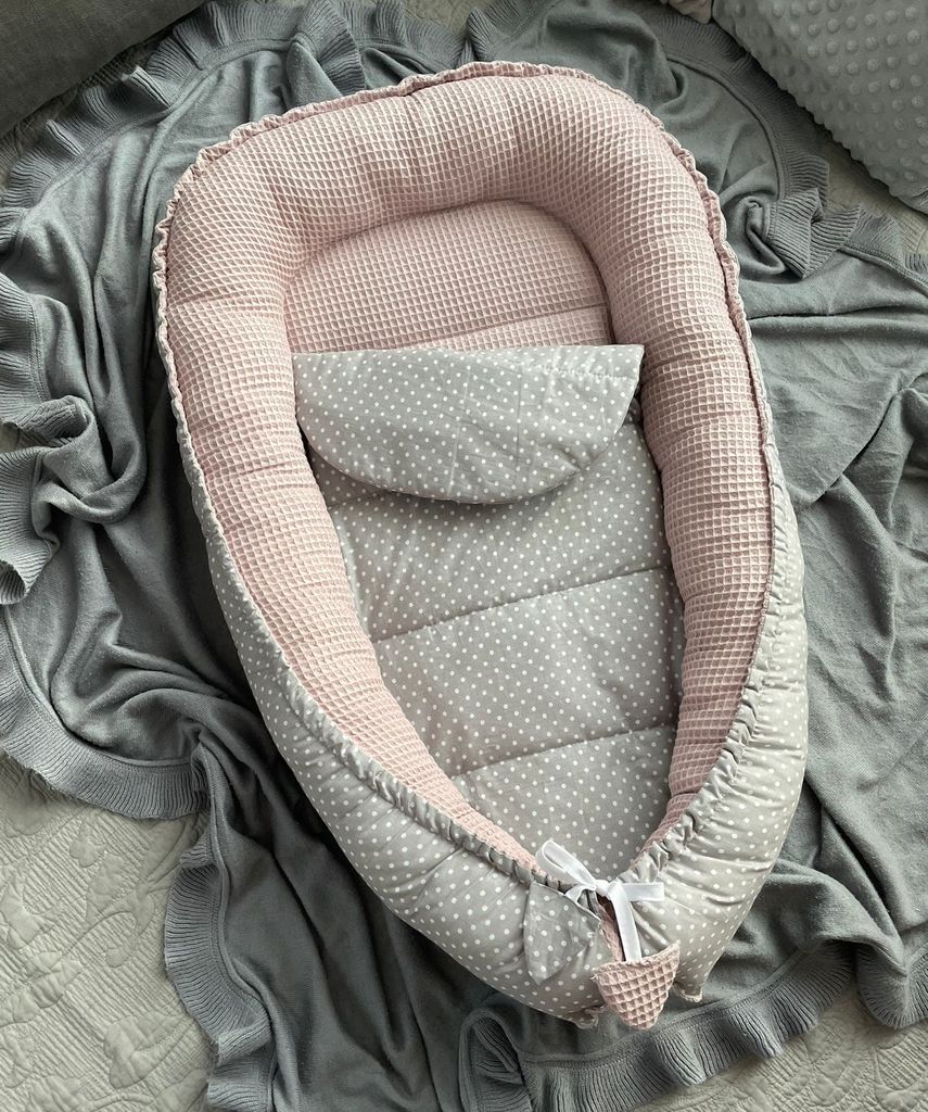 Waffelpique ROSA/ Mini PUNKTE Grau Babynestchen Unterlage 2 Tlg SET Babynest Wicleklunterlage Reisebett Babydecke Babyausstattung 2 Seitig Geschenkc