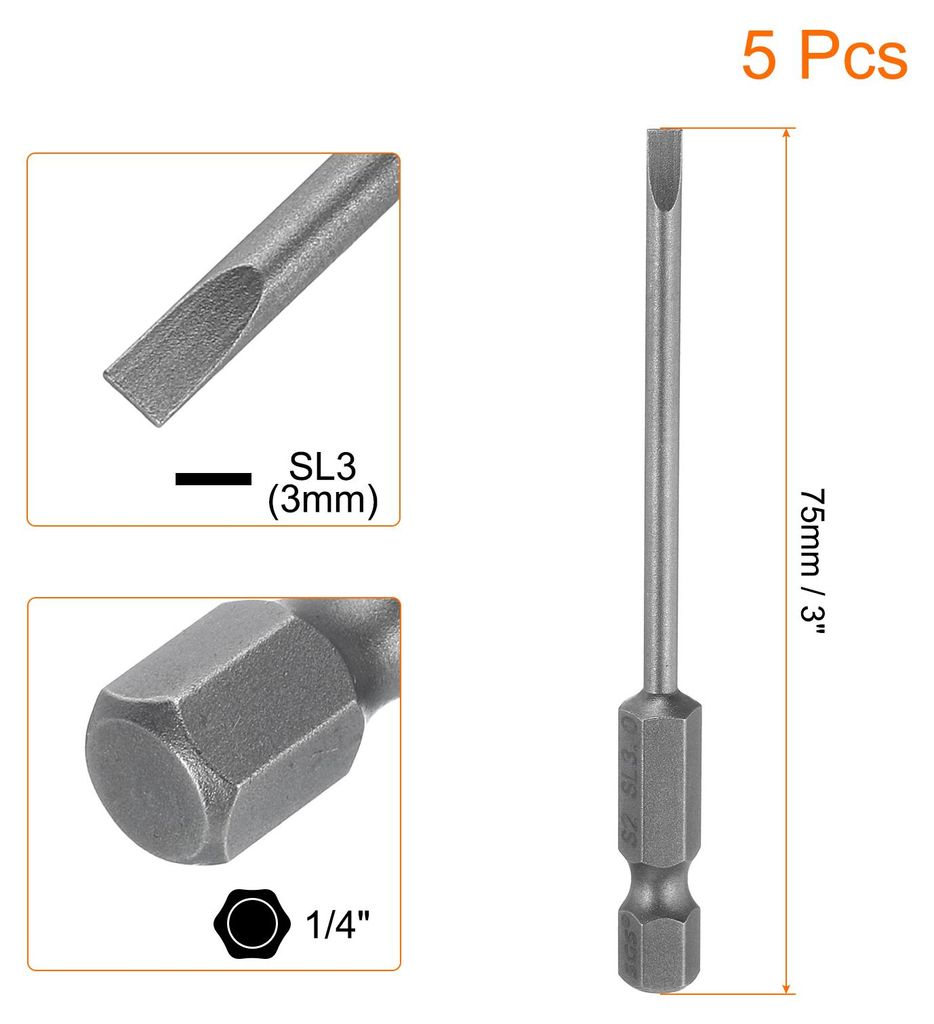 5 Stš¹ck Flachkopf Schlitz Spitze Schraubendreher Bits Set S2 Magnetische Schlitz Schraubendreher Bits SL3.0 mit 1/4 Zoll Sechskantschaft 3 mm