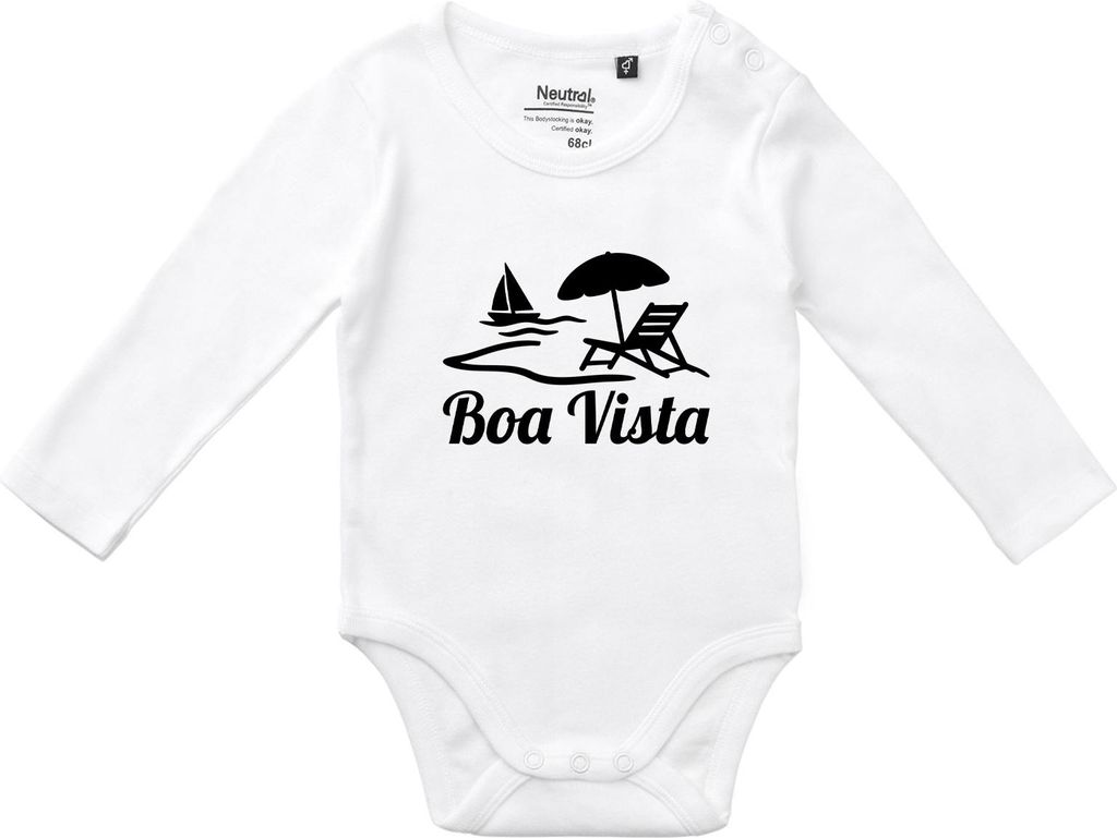 Huuraa Baby Body Boa Vista Inselmotiv Kap Verde 68 White Baumwolle Fairtrade Langarmbody Geschenkidee