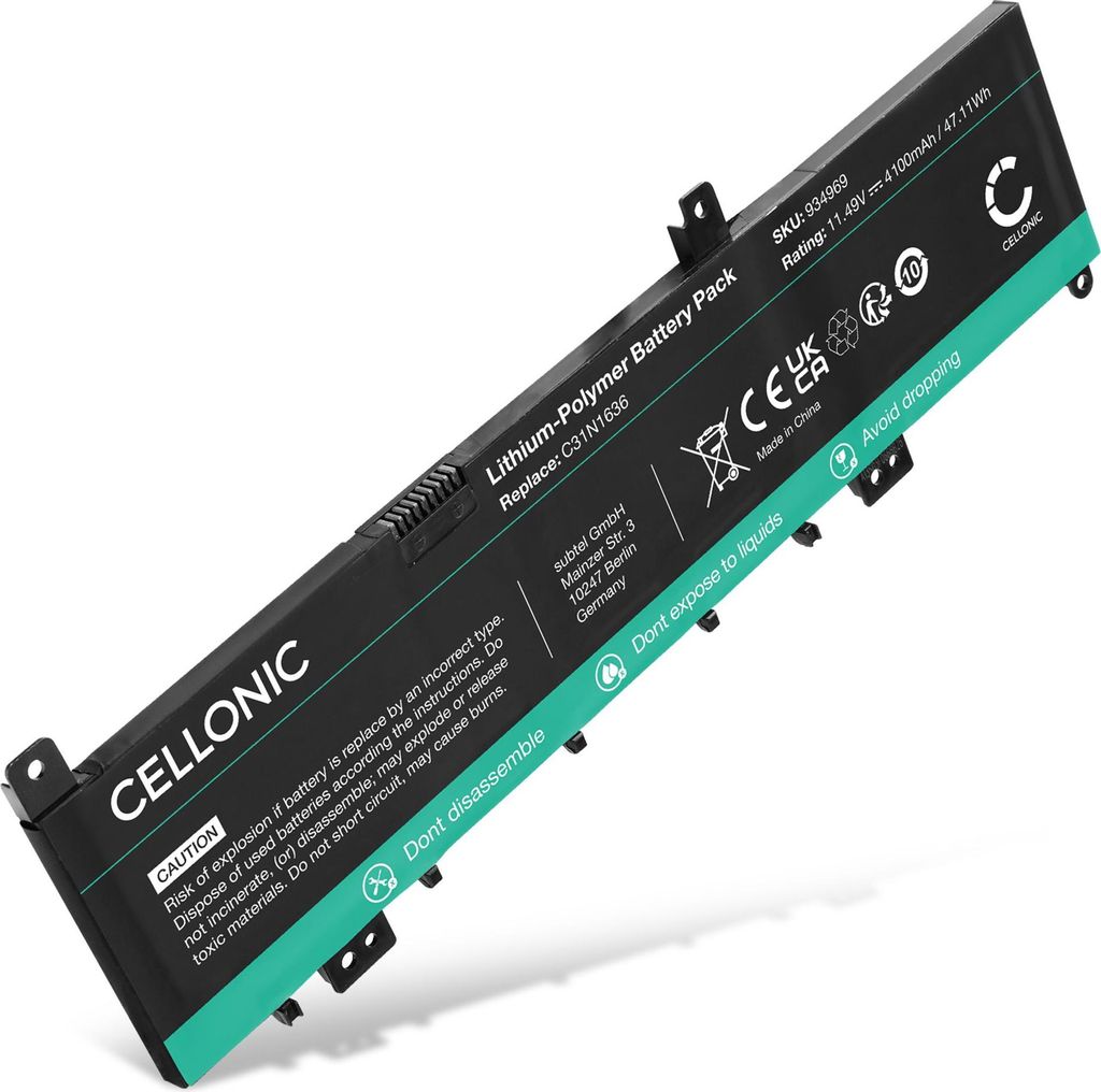 CELLONIC 1x Akku für Notebook Kompatibel mit ASUS Vivobook Pro 15 N580VD, Vivobook Pro 15 N580, Vivobook Pro 15 N580GD, C31N1636 - (4100mAh, 11.49V)