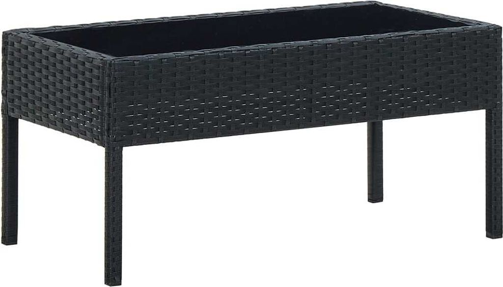 Tavolo da giardino nero 75x40x37 cm in poly rattan Immagine del prodotto 