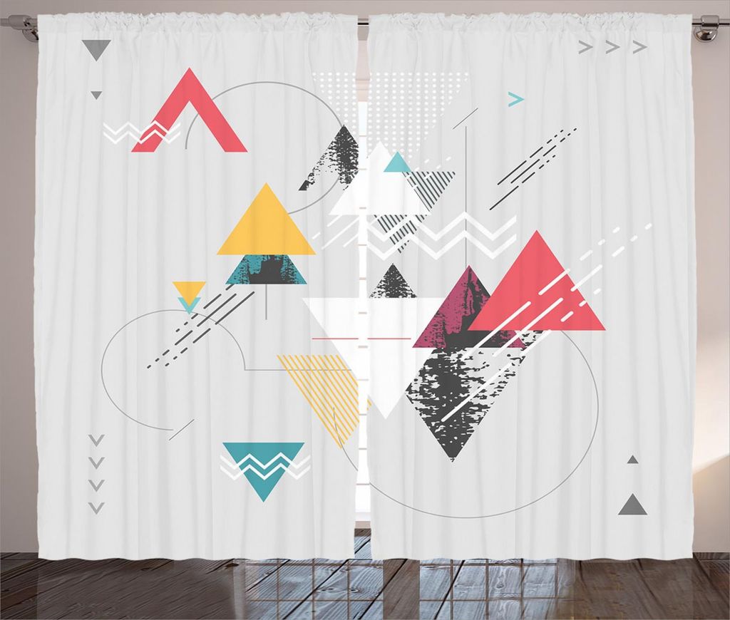 ABAKUHAUS Abstrakt Rustikaler Gardine, Dreieck Geometrisch, Schlafzimmer Kräuselband Vorhang mit Schlaufen und Haken, 280 x 225 cm, Blasses Grau