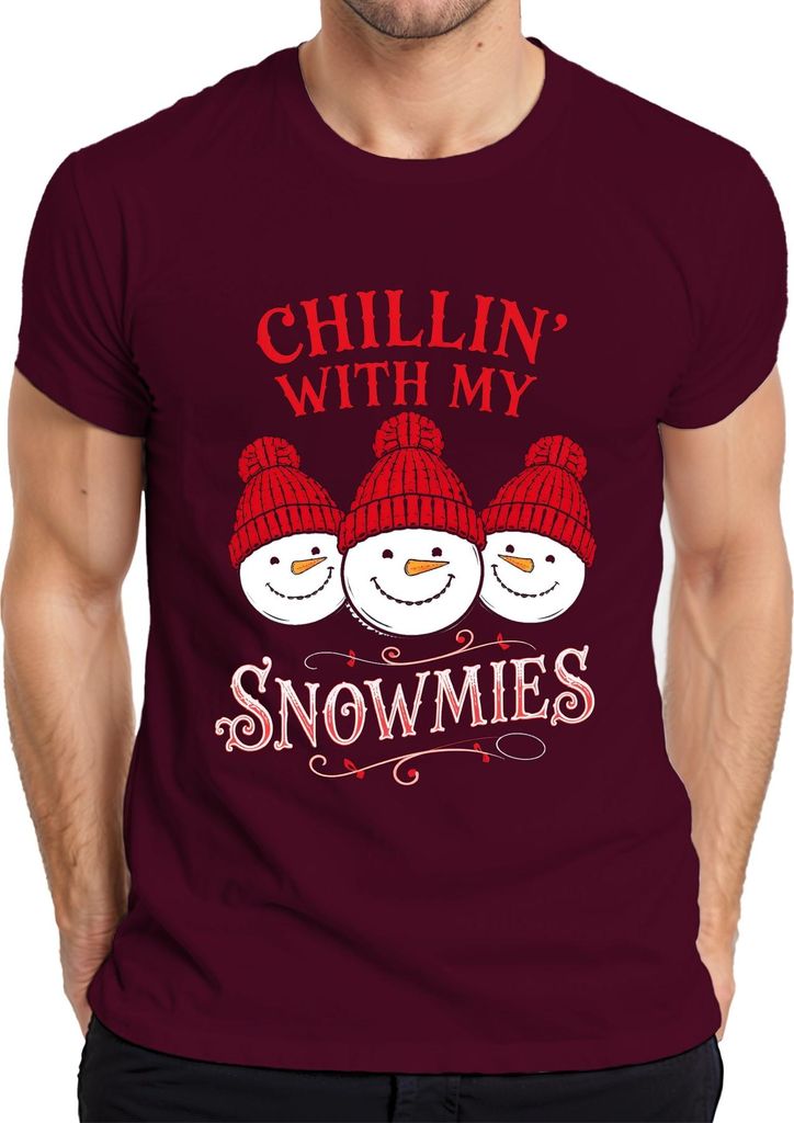 Chillin' With My Snowmies Weihnachten Schneemann Winter Lustig Herren T-Shirt, Burgundy, S