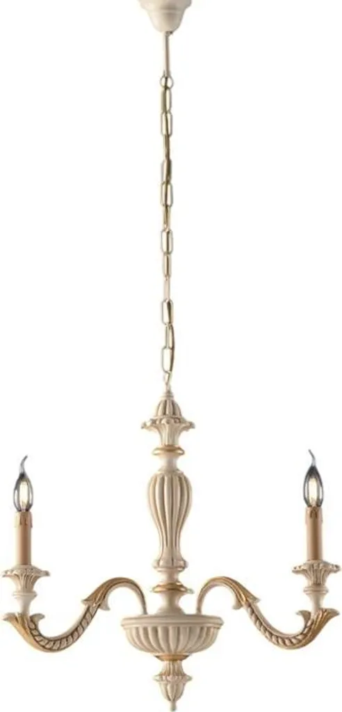 Lustre 3 feux bois et feuille d'or Leonardo style antique ivoire 43 cm
