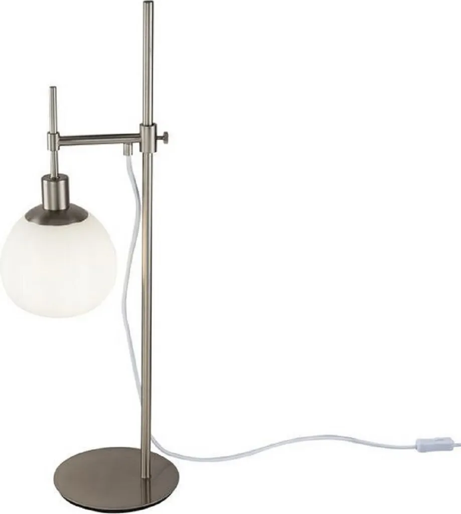 Lampe de bureau élégante réglable en hauteur argent et verre blanc 65cm