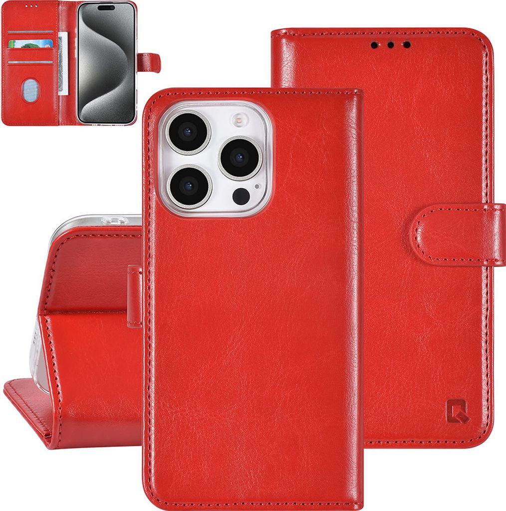 TUNIQ iPhone 16 Pro Book type case - Card holder for 3 cards - Magnetic closure - Red