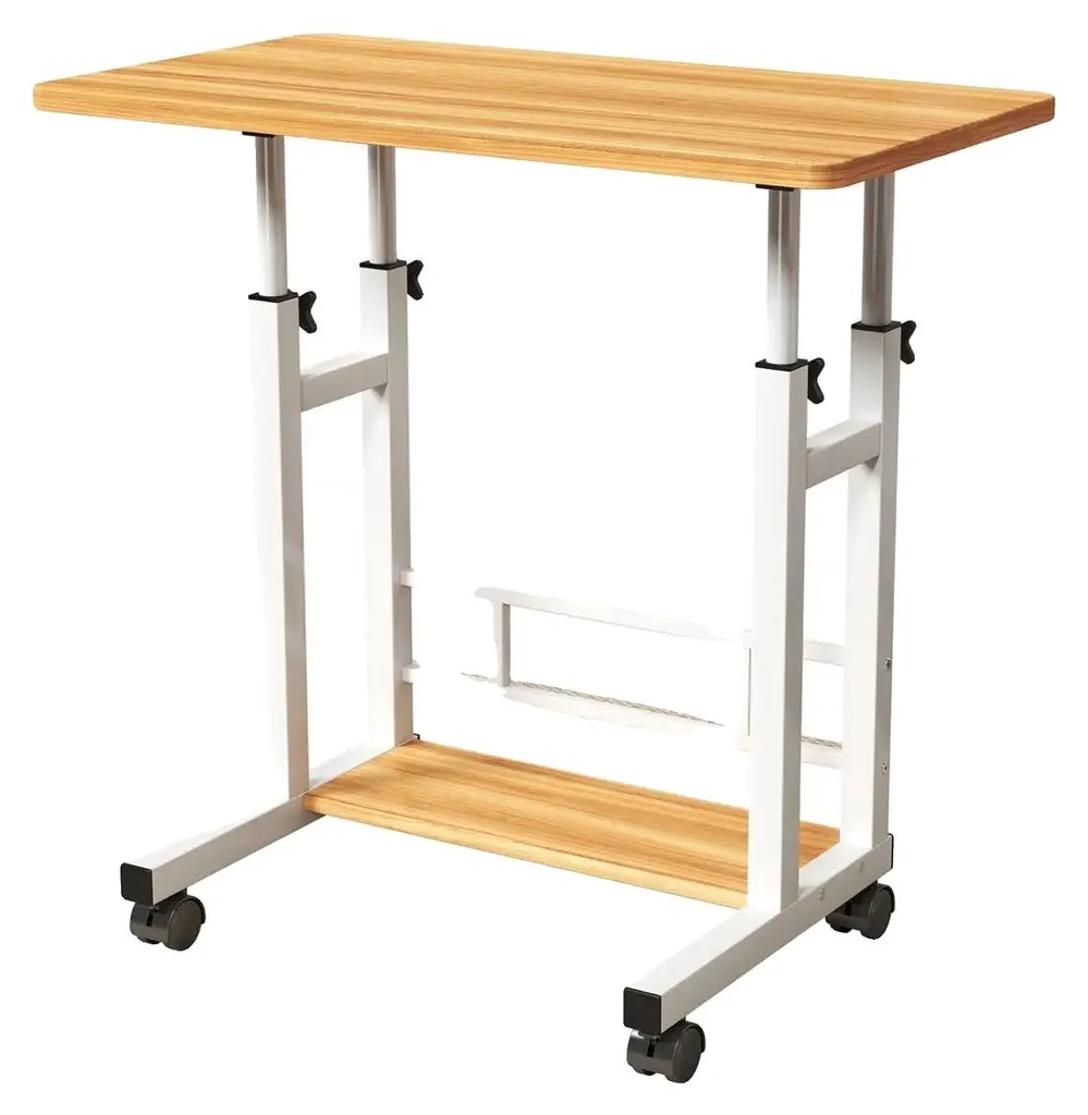 Bureau assis-debout bois naturel amovible pour télétravail et bureau