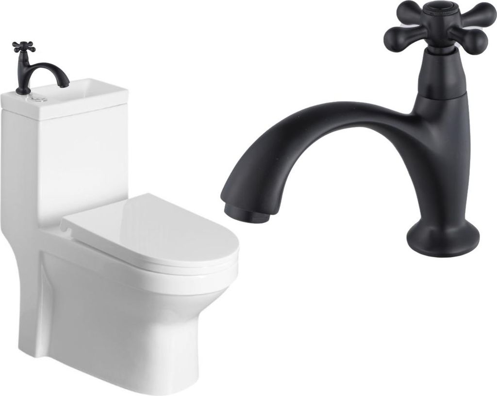 Domotechnika | Kompakt-wc Mit Waschbecken - 36,5x78x72cm - Universalabfluss - Soft-close Toilettensitz - Retro-armatur