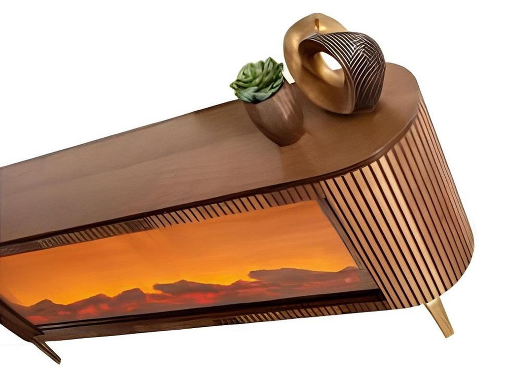Brauner Fernsehschrank mit Kamin und Bluetooth-Anschluss für Musik