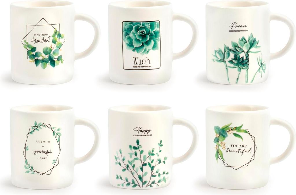 H&H Set mit 6 Kaffeetassen aus botanischem Porzellan ohne Untertasse cc90