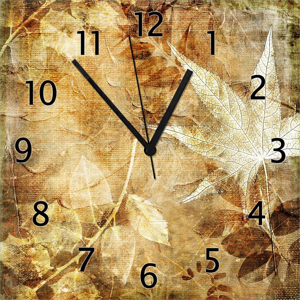 Wallario Design Wanduhr Herbstlaub aus Echtglas, Größe 30 x 30 cm