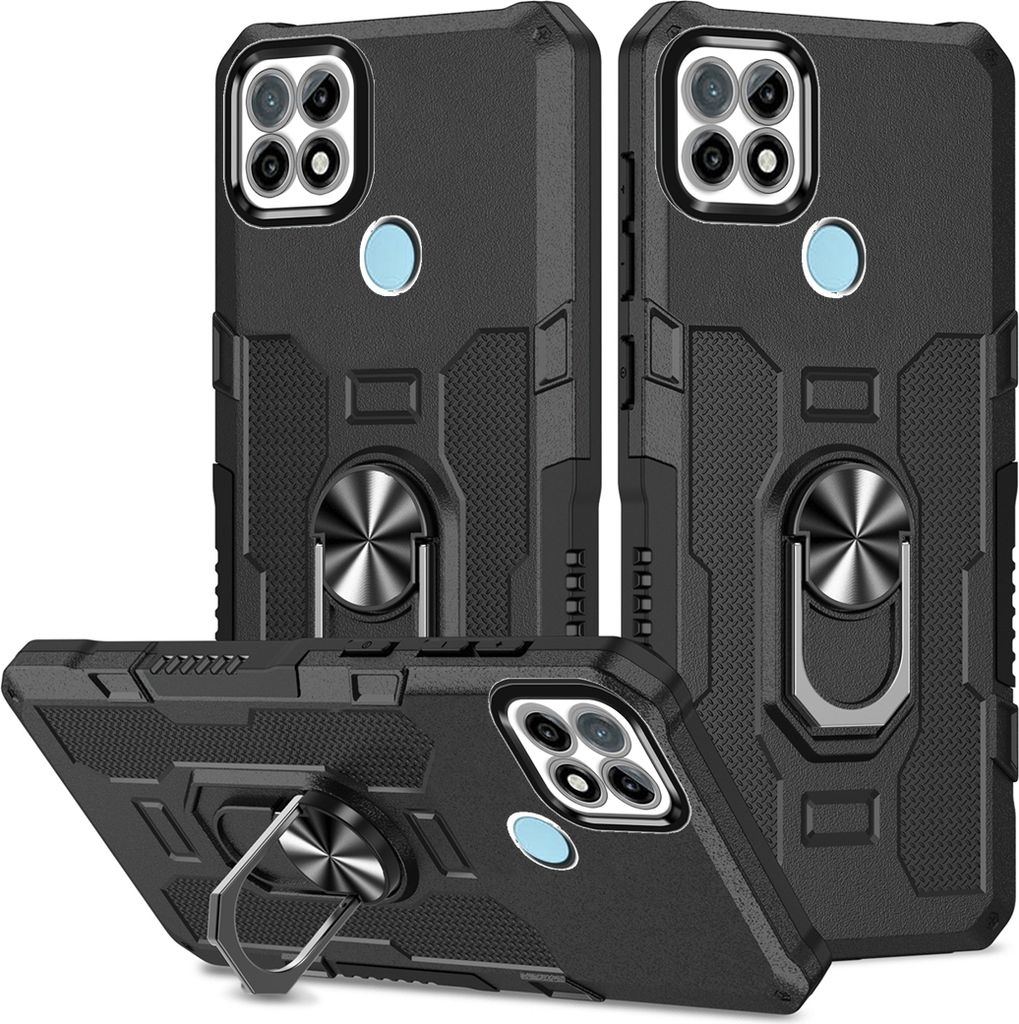 Realme C21Y Hülle, Dual Layer Robuste Rüstung Ringhalter Ständer Schutzhülle für OPPO Realme C21 / C21Y / C25Y Schwarz
