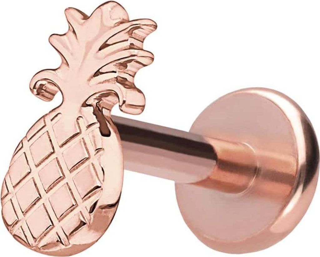 Ohrpiercing, Nasenpiercing Titan Labret mit Push Fit ANANAS RoséGold Stablänge: 8mm | Stabstärke: 1,2mm